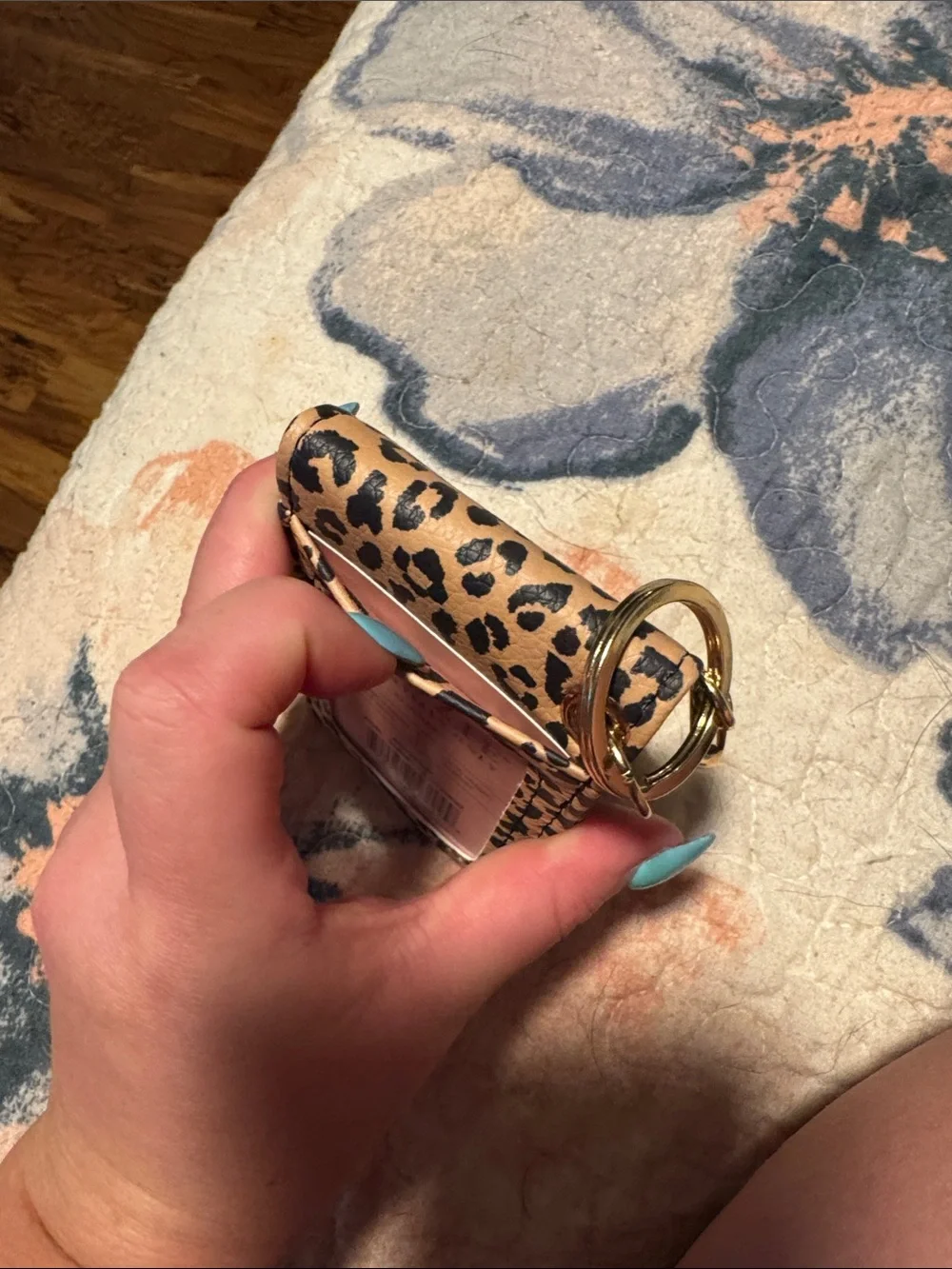 Kedzie Leopard Print Card Wallet Keychain - Black & Tan